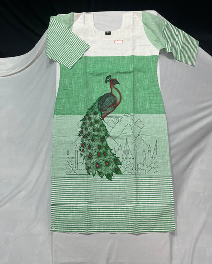 Peacock Design Straight Cut Kurti Sea Green with Full Length Lining