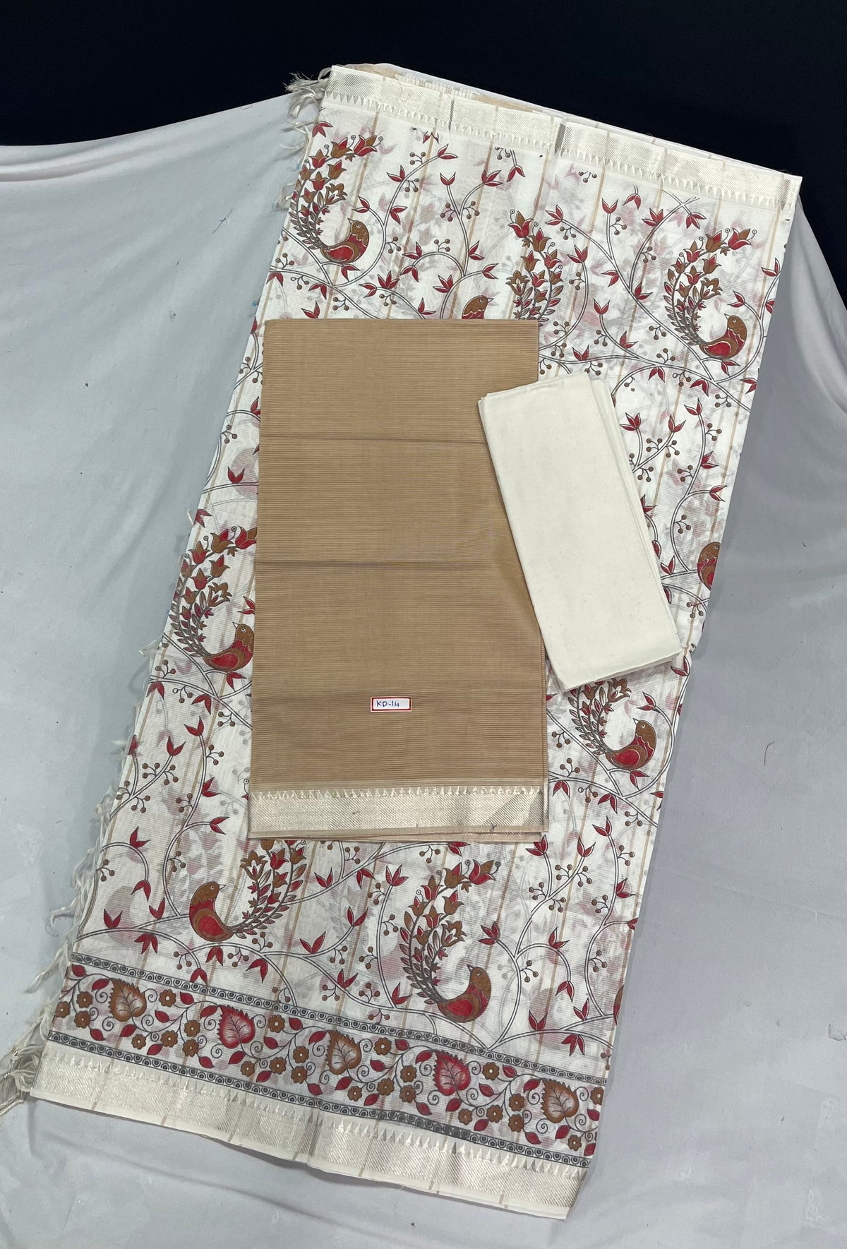 Mangalagiri Cotton Dress Material with White Chunni with Brown Colour