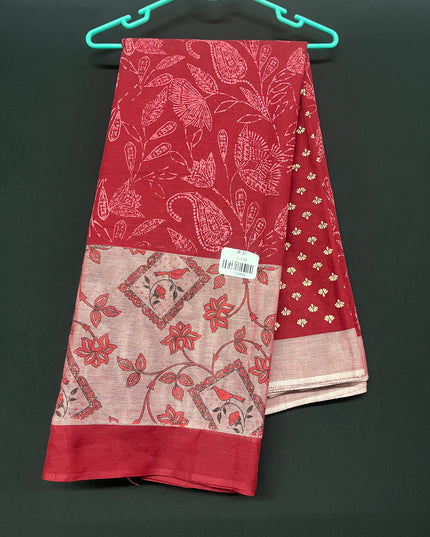 Chirala cotton saree half white shade and printed blouse