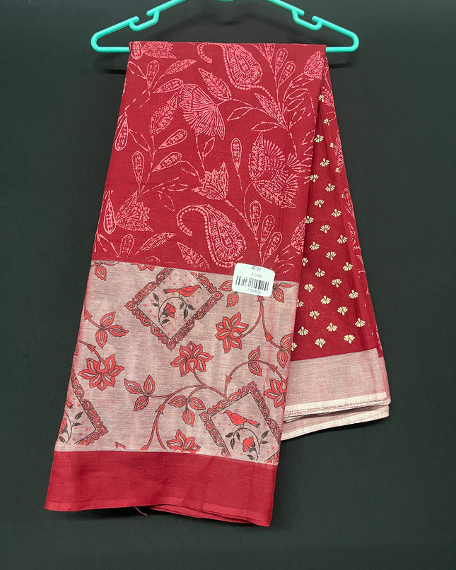 Chirala cotton saree half white shade and printed blouse