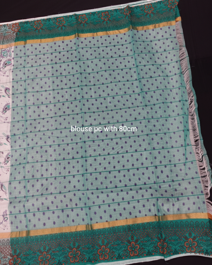 Chirala cotton saree half white shade and printed blouse