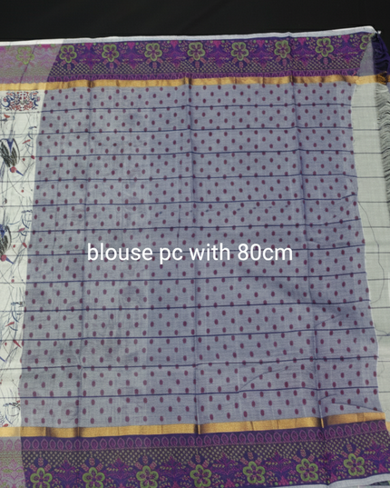 Chirala cotton saree half white shade and printed blouse
