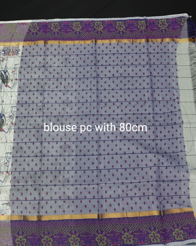 Chirala cotton saree half white shade and printed blouse