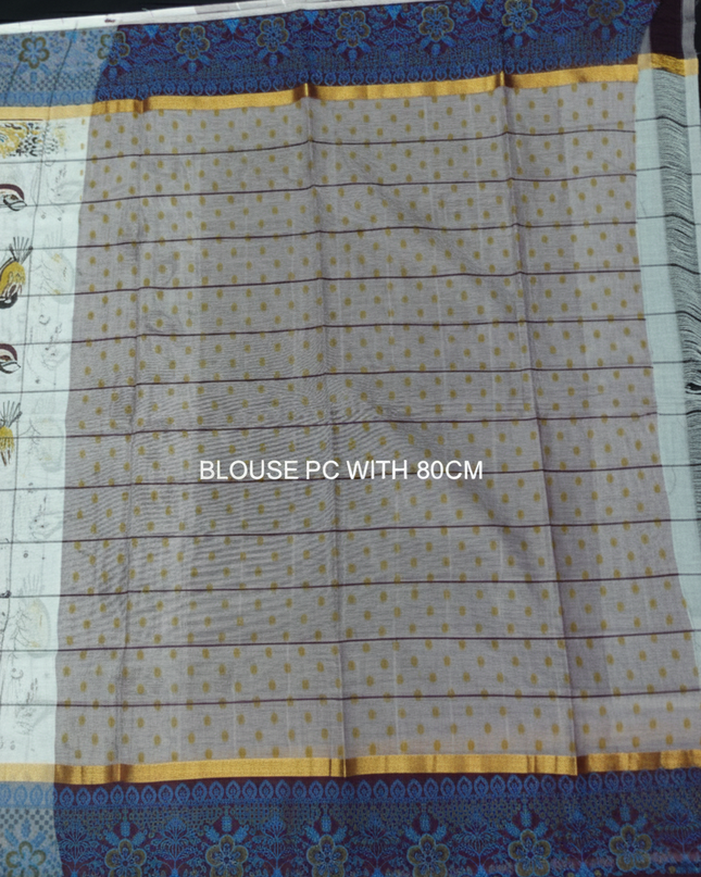 Chirala cotton saree half white shade and printed blouse