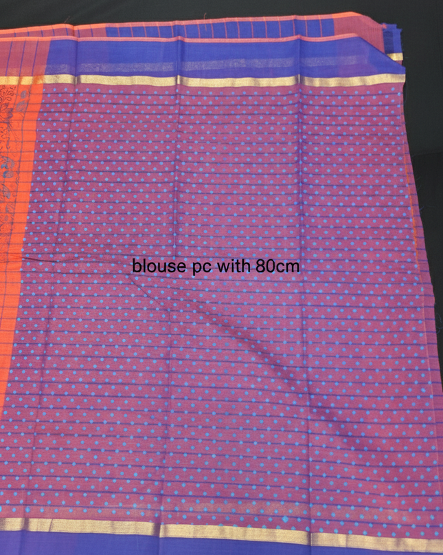 Chirala cotton saree half Orange shade and printed blouse
