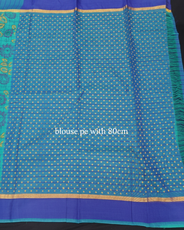Chirala cotton saree half Green shade and printed blouse