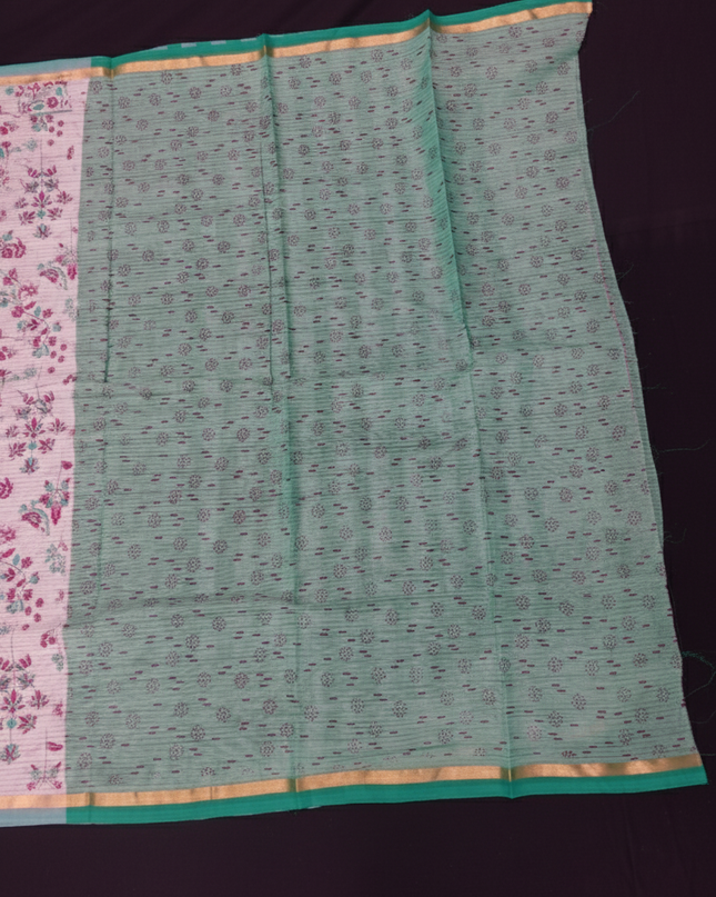 Chirala cotton saree half white shade and printed blouse