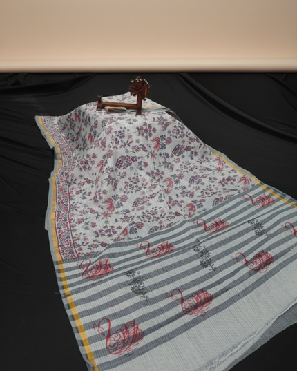 Chirala cotton saree half white shade and printed blouse
