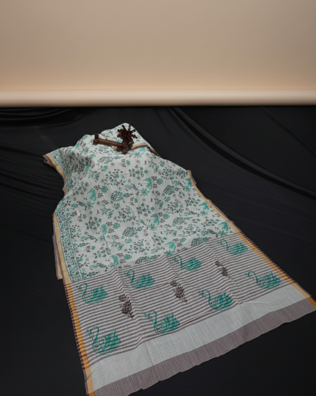 Chirala cotton saree half white shade and printed blouse