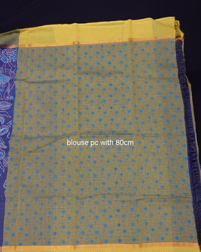 Chirala cotton saree half Blue shade and printed blouse