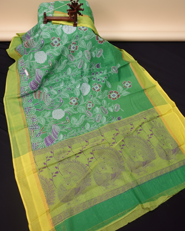 Chirala cotton saree half Green shade and printed blouse