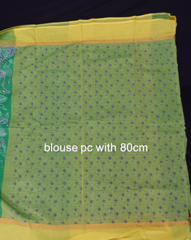 Chirala cotton saree half Green shade and printed blouse