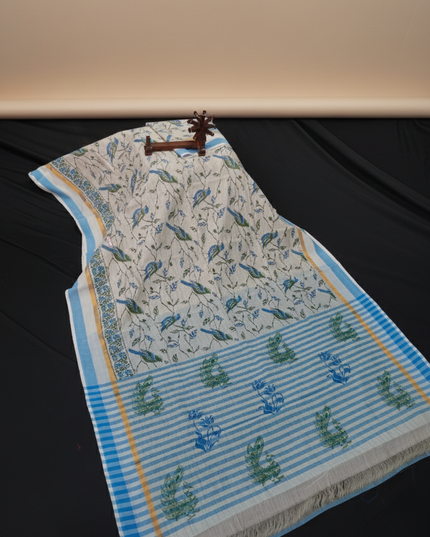 Chirala cotton saree half white shade and printed blouse