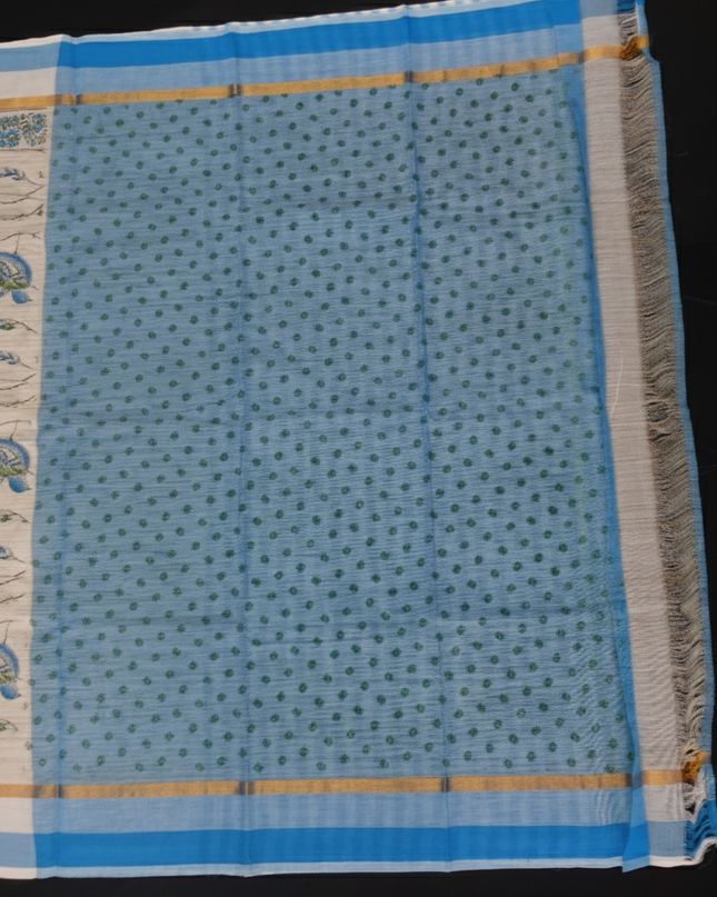 Chirala cotton saree half white shade and printed blouse
