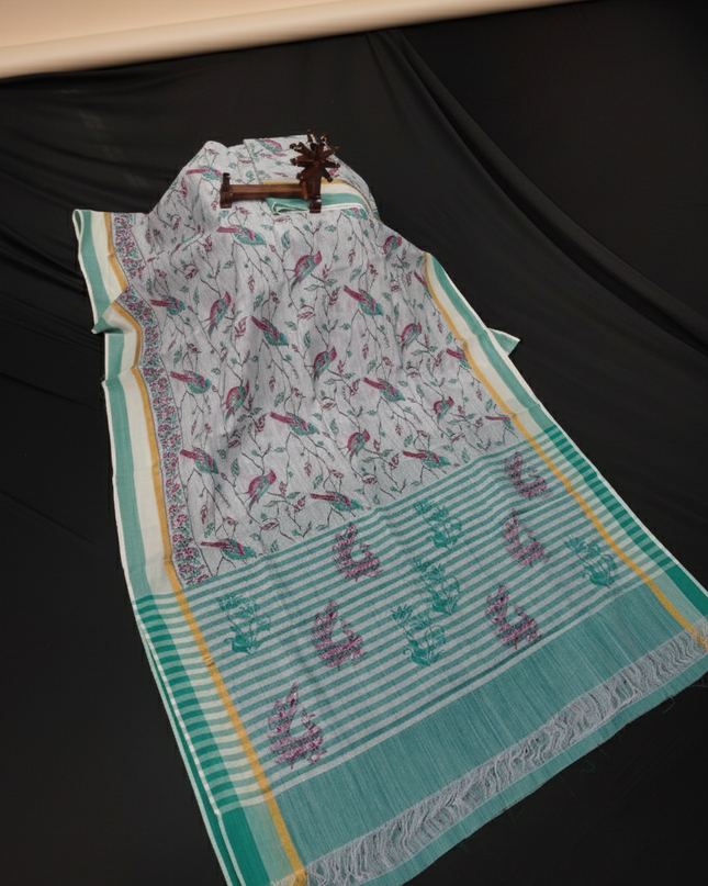 Chirala cotton saree half white shade and printed blouse