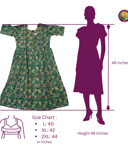 Kalamkari Long Frock with Red colour Half Lining