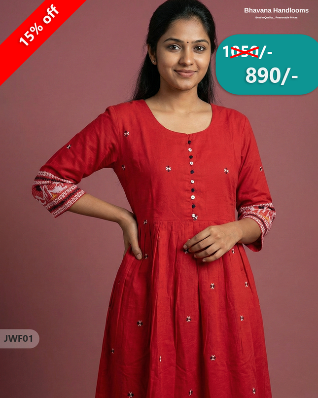 Exclusive Premium Jacquard Woven Frock in Red | 120 Count Fabric | Limited Edition