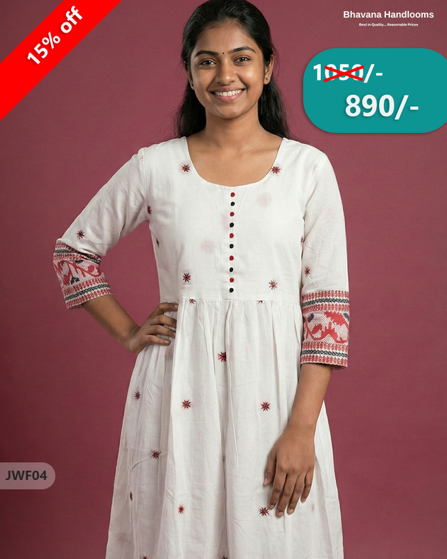 Exclusive Premium Jacquard Woven Frock in White | 120 Count Fabric | Limited Edition