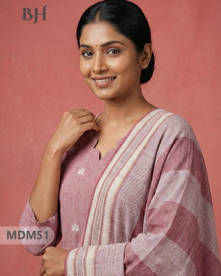 Handloom Jacquard 3pc Suit Set – Oriental Pink with Pocket, Elastic Bottom & Full Lining