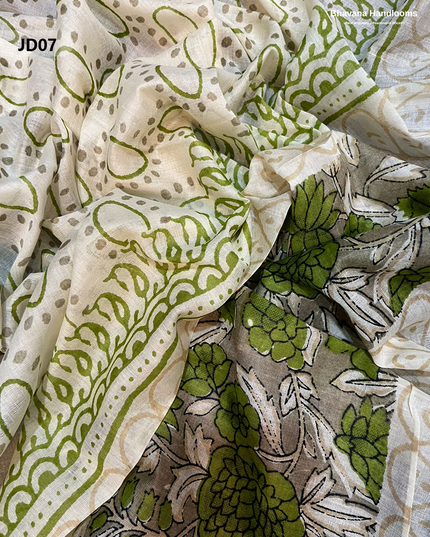 Jaipur Handblock Cotton Dress Material – Half White & Soya Bean
