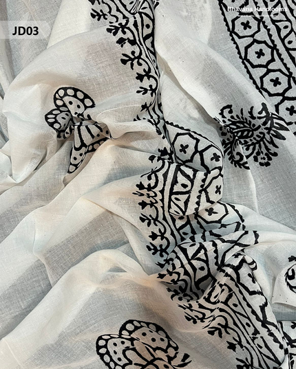 Jaipur Handblock Cotton Dress Material – White & Black