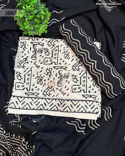 Jaipur Handblock Cotton Dress Material – White & Black