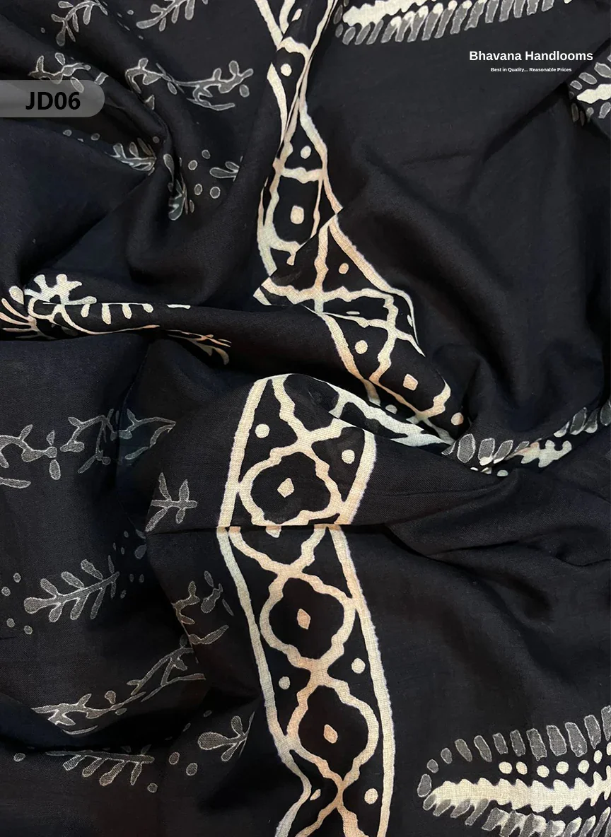 Jaipur Handblock Cotton Dupatta Dress Material – White & Black