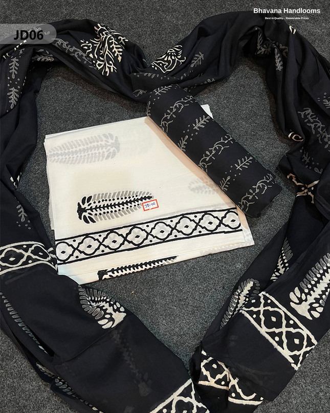 Jaipur Handblock Cotton Dress Material – White & Black