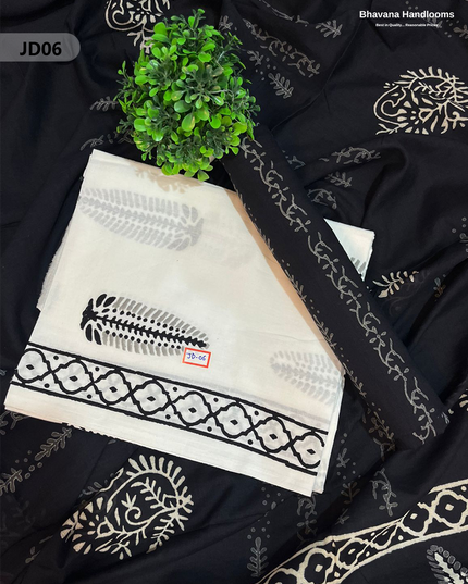 Jaipur Handblock Cotton Dress Material – White & Black