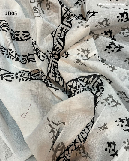 Jaipur Handblock Cotton Dress Material – White & Black