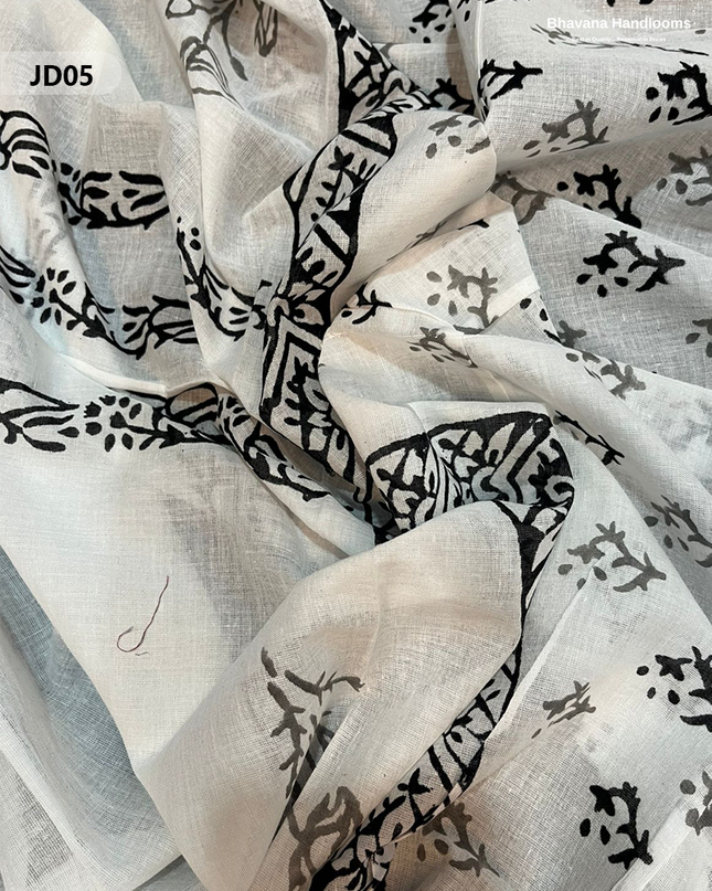 Jaipur Handblock Cotton Dress Material – White & Black
