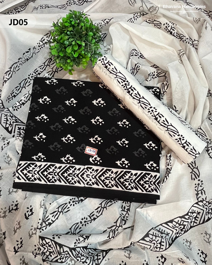 Jaipur Handblock Cotton Dress Material – White & Black