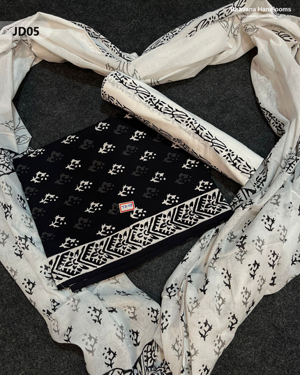 Jaipur Handblock Cotton Dress Material – White & Black