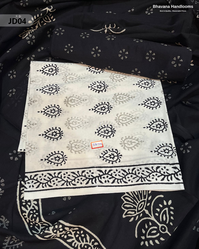 Jaipur Handblock Cotton Dress Material – White & Black