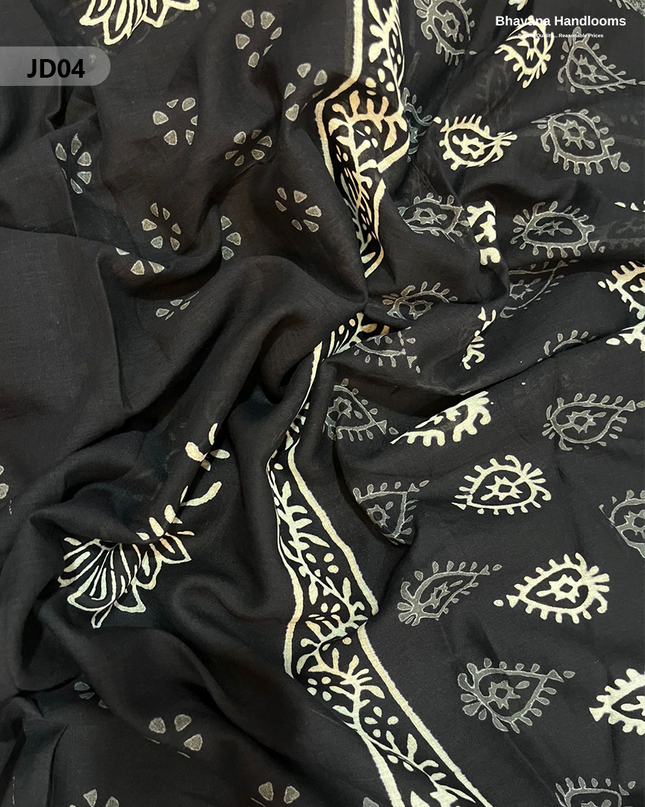 Jaipur Handblock Cotton Dress Material – White & Black