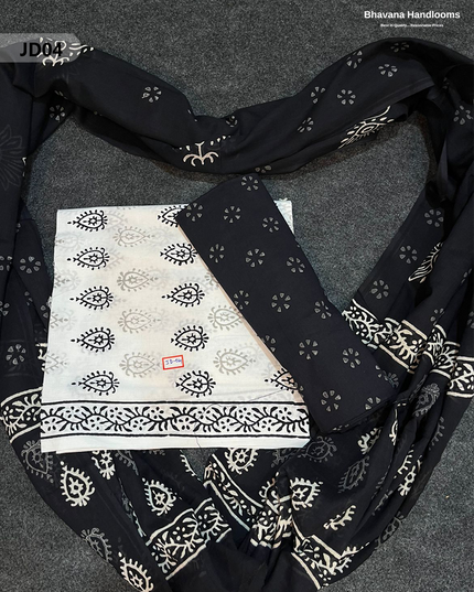 Jaipur Handblock Cotton Dress Material – White & Black