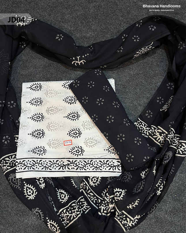 Jaipur Handblock Cotton Dress Material – White & Black