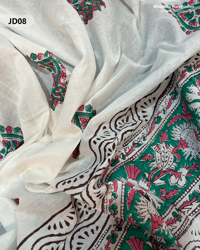 Jaipur Handblock Cotton Dupatta  Dress Material – White & Black