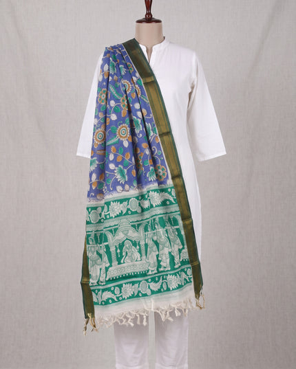 Traditional Blue Floral Print Mangalagiri Handloom Dupatta