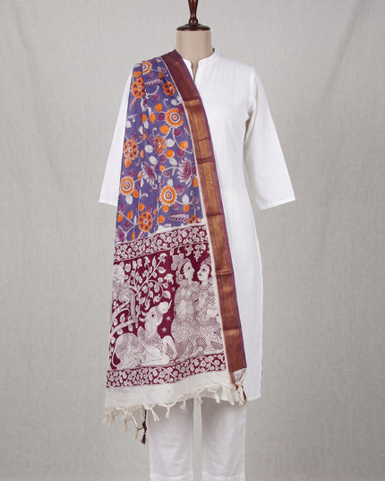 Traditional Purple Floral Print Mangalagiri Handloom Dupatta