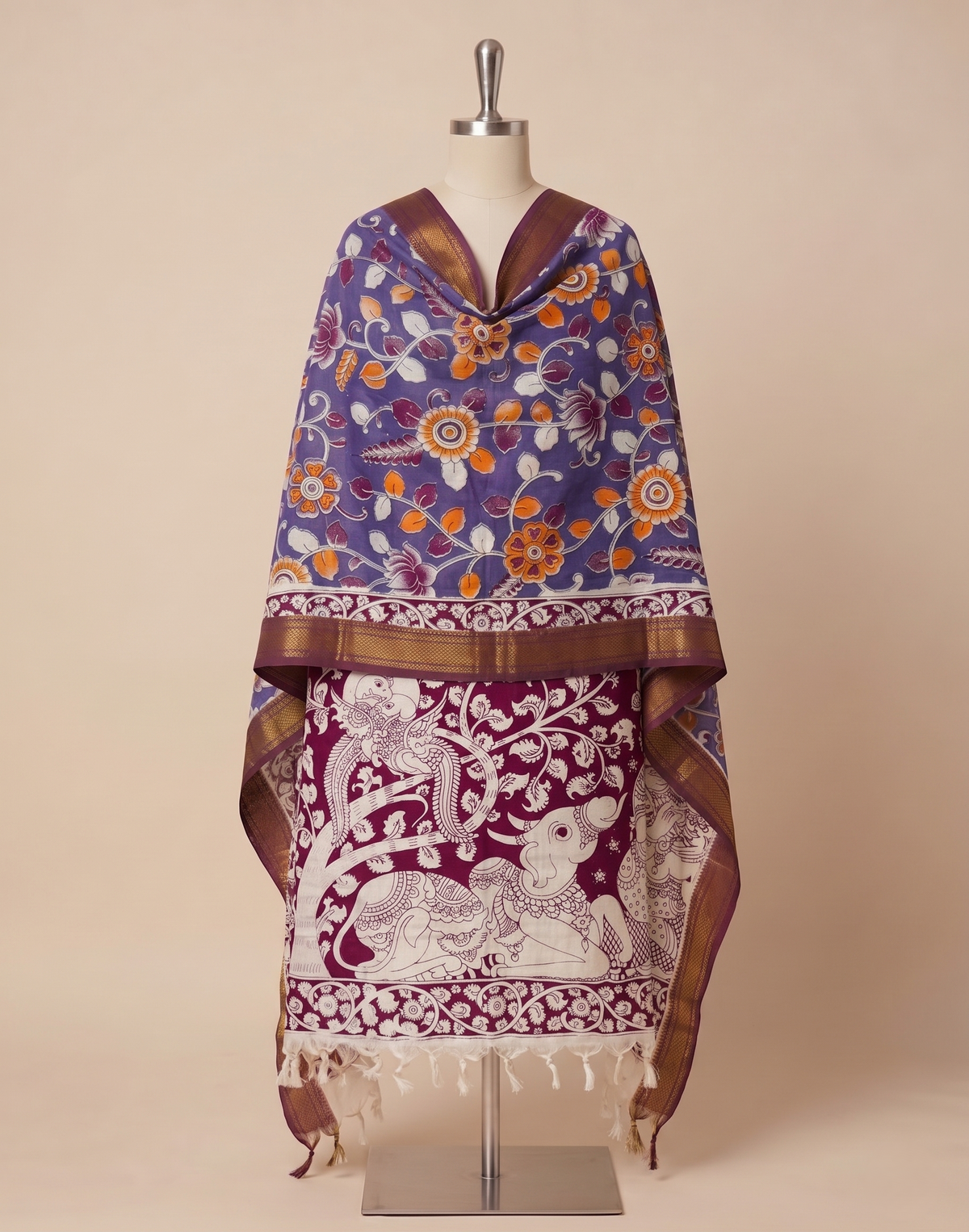 Mangalagiri Kalamkari Cotton Dupatta | 2.5 Mtrs | Handloom Heritage