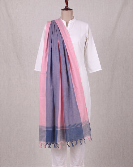 Khadi Handloom Cotton Dupatta - Pink & Blue