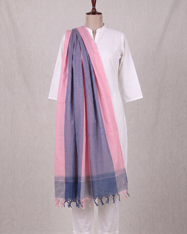 Khadi Handloom Cotton Dupatta - Pink & Blue