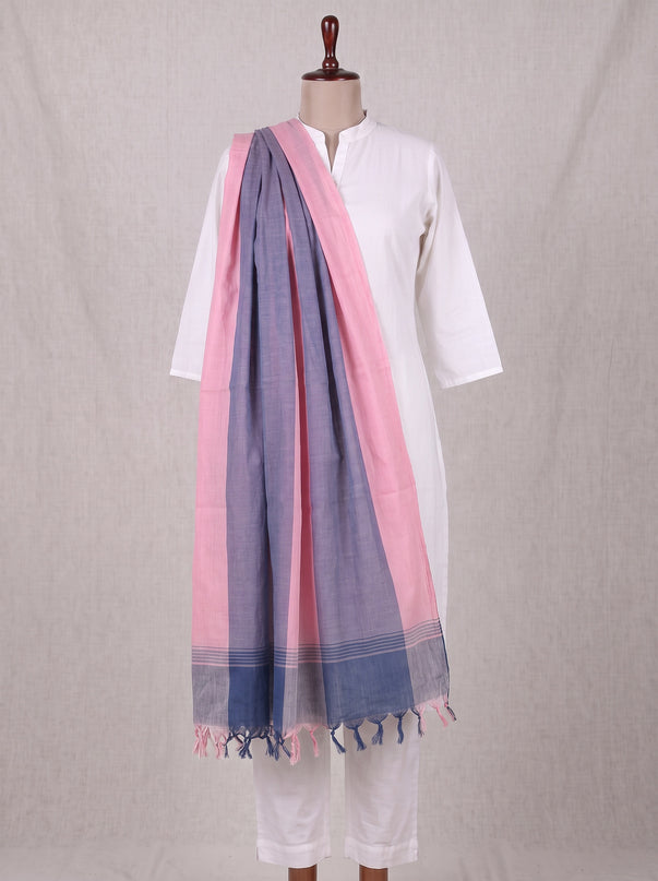 Khadi Handloom Cotton Dupatta - Pink & Blue