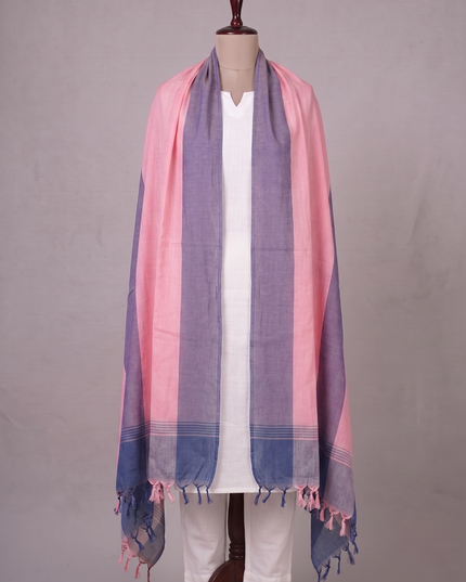 Khadi Handloom Cotton Dupatta - Pink & Blue