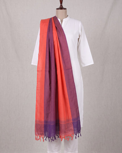 Khadi Handloom Cotton Dupatta - Orange & Blue