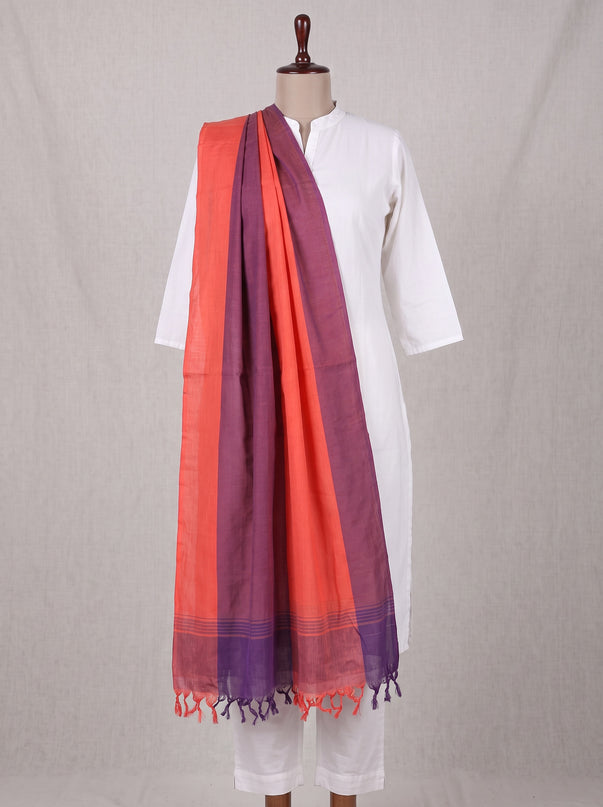 Khadi Handloom Cotton Dupatta - Orange & Blue