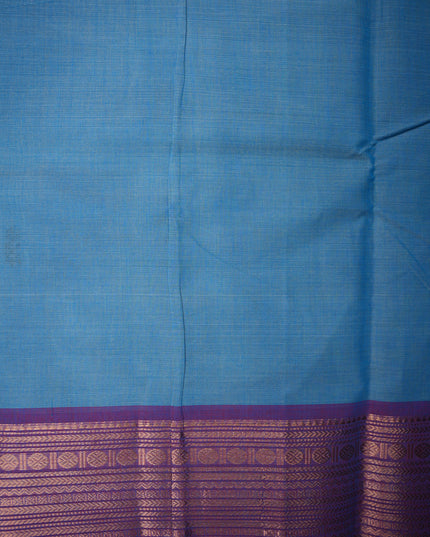 Premium Kanchi Handloom Cotton Saree in Elegant Dusty Sky Blue with Rich Gold Zari Border | Soft Cotton Comfort & Graceful Drape