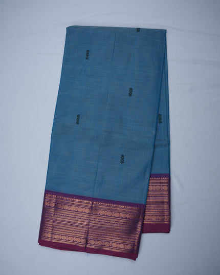Premium Kanchi Handloom Cotton Saree in Elegant Dusty Sky Blue with Rich Gold Zari Border | Soft Cotton Comfort & Graceful Drape