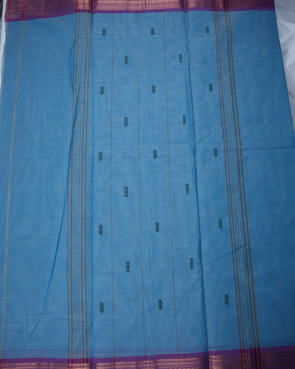 Premium Kanchi Handloom Cotton Saree in Elegant Dusty Sky Blue with Rich Gold Zari Border | Soft Cotton Comfort & Graceful Drape